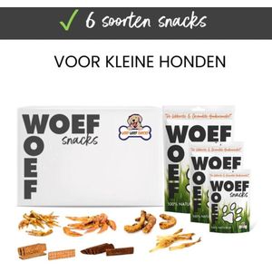 Woef Woef Snacks Hondensnacks Snackbox Kleine Honden - 1.00 KG - Kauwsnacks - Gedroogd vlees - Diverse smaken - vanaf 3 maanden - Geen toevoegingen