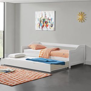 In And OutdoorMatch Slaapbank Layla - Tienerbed Met Uitschuifbed - 90x200cm - Mat Wit - Ruimtebesparend - Spruce Hot - Plywood