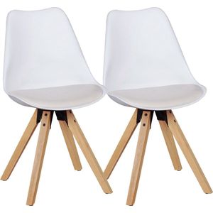 Rootz 2-delige set eetkamerstoelen - keukenstoelen - moderne stoelen - elegante stoffen bekleding - 49 cm x 87 cm x 52 cm - wit - viltglijders - weelderige vulling - veilige standaard