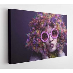 Portrait of beautiful party woman in wig and glasses Carneval - Modern Art Canvas - Horizontal - 1188235792 - 115*75 Horizontal