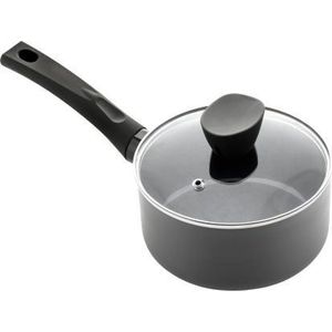 Excellent Houseware Steelpan met Deksel - 18 cm - Zwart