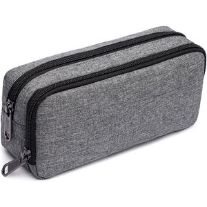 Pennenetui - 21x11x5 cm - Etui - Etui met grote capaciteit - Canvas - wasbaar - Dagelijkse Opbergtas - Pencil Case - Geschikt voor studenten - jongens/meisjes - Draagbaar - Grijs