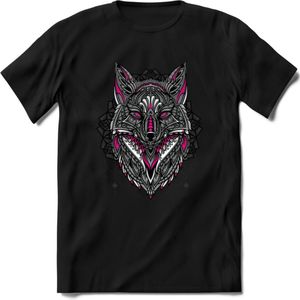 Vos - Dieren Mandala T-Shirt | Roze | Grappig Verjaardag Zentangle Dierenkop Cadeau Shirt | Dames - Heren - Unisex | Wildlife Tshirt Kleding Kado | - Zwart - XL