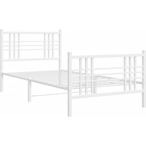 vidaXL - Bedframe - met - hoofd- - en - voeteneinde - metaal - wit - 90x190 - cm