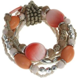 Behave Kralen armband oranje zalm roze bruin 15 cm