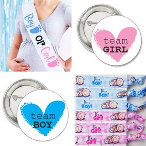 Genderreval set Boy or Girl met 1 sjerp en 12 armbandjes en 12 buttons - genderreveal - babyshower - geboorte - baby - zwanger - boy or girl