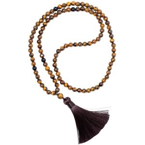 Zentana Tibetaanse Mala Ketting - Tijgeroog & Onyx - Kwastje - Sieraden voor Dames & Heren