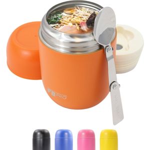 Oranje Thermos voedselcontainer met lepel - Thermosbeker voor het meenemen van eten - Voedsel container voor soep, noodles, babyvoeding, havermout, ijs en meer! - Yoghurt beker to go - 420ml