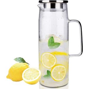 Waterkaraf 1,5 liter glazen kruik met 304 afzonderlijke deksels voor watersap, thee en koffie drinkkan 53oz