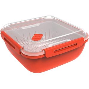 Memory Microwave Stoomkoker met zeefinzet voor magnetron, kunststof (PP) BPA-vrij, rood/transparant, 1,7 l (19,5 x 19,5 x 9,1 cm)