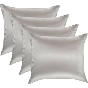 4x Zijden Kussensloop Licht Grijs - 19MM - 40x80cm - Satijnen kussensloop