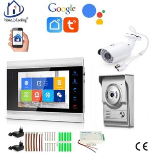 WIFI buiten videofoon met binnen scherm en buiten camera en kan werken met spraakgestuurde apps. T-2104VC