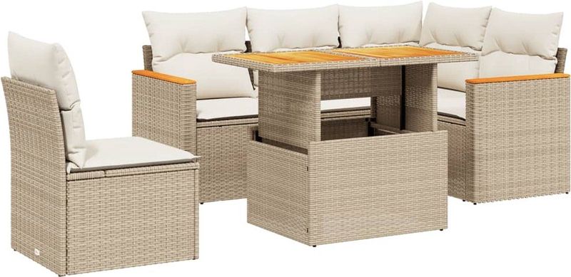 vidaXL - 6-delige - Loungeset - met - kussens - poly - rattan - beige