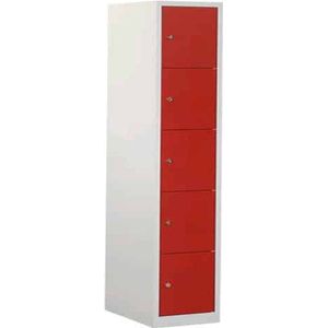 ABC Kantoormeubelen industriële locker garderobekast 5 deurs (190x41,5x45 cm) rood en hangoogsluiting (excl. hangslot)