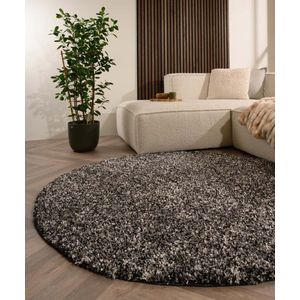 Rond hoogpolig vloerkleed - Blend zwart/grijs 120 cm rond