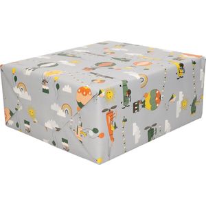 2x Rollen Inpakpapier/cadeaupapier luchtballonnen en slingers thema blauw/grijs 300 x 70 cm - Cadeauverpakking kadopapier