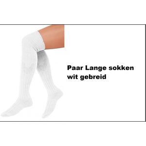 Paar Lange sokken/kousen wit gebreid mt.39-47 - Plato - Tiroler heren dames kniekousen kousen voetbalsokken festival Oktoberfest voetbal sport