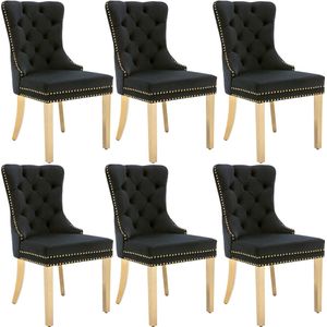 Merax Eetkamerstoelen Set van 6 – Velvet Zwart met Gouden Poten – Luxe Design Stoelen met Handgreep – Fluwelen Bekleding – 150 kg Draagvermogen