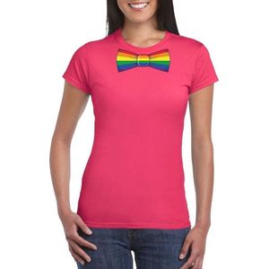 Roze t-shirt met regenboog strikje dames  - LGBT/ Gay pride shirts L
