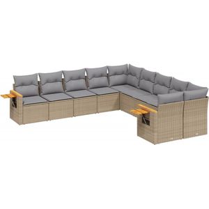 vidaXL Loungeset 10-delig - Poly Rattan - Beige Tuinmeubels - Lounge Set - Buitendecoratie - Pe Rattan - Outdoor Furniture