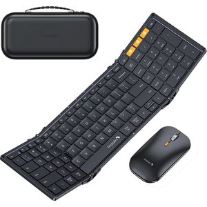 ProtoArc Opvouwbaar Toetsenbord en Muis - Full-Size Draadloos Toetsenbord + muis set - Reis Toetsenbord met Muis - Draagbaar - Bluetooth Toetsenborden - Laptop IOS Android Windows Tablet iPad Smartphone PC Computer - Zwart
