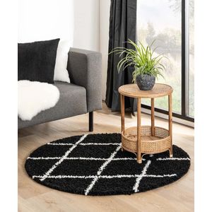 Rond hoogpolig vloerkleed ruiten Habitat - zwart/wit 80 cm rond