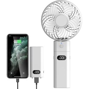Hand Fan with Power Bank 5200 mAh - Portable Mini Fan with Battery - Rechargeable Table Fan for Office Outing Camping - Silent Fan with 5 Modes