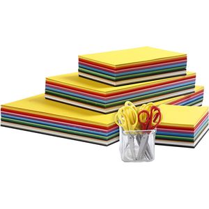 Gekleurd karton en kinderscharen, A3,A4,A5,A6, 180 gr, diverse kleuren, 1 set | Knutselpapier | Knutselkarton