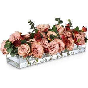 Transparante bloemenvaas, acryl, rechthoekig, met 18 gaten, modern, lange bloemenvaas, bloemstuk, decoratieve vaas, transparante kunstvaas, woondecoratie, tafeldecoratie, 45 x 10 x 6,5 cm