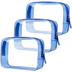 Set van 3 transparante toilettassen in blauw voor dames en heren