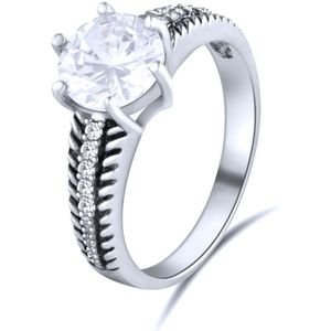 Quiges - 925 Zilveren Ring Klassiek Cocktail Verloving Solitair met Zirkonia  Kristal - QSR08617