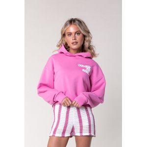 Colourful Rebel Logo Puff Cropped Raw Edge Hoodie - XL