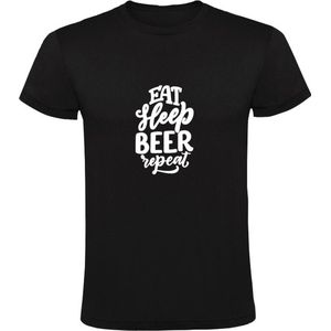 Eat Sleep Beer Repeat | Heren T-shirt | Zwart | Eet Slaap Bier Herhaal | Borrel | Feest | Carnaval | Oktoberfeest | Humor