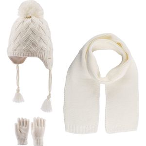 Kitti 3-Delig Winter Set | Muts met Fleecevoering - Sjaal - Handschoenen | 4-8 Jaar Meisjes | K22170-05-01 | Cream