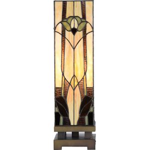 HAES DECO - Tiffany Tafellamp 15x15x54 cm Beige Bruin Glas Tiffany Bureaulamp