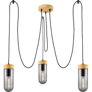 Home Sweet Home - Moderne Hanglamp Capri - 3 lichts hanglamp gemaakt van Glas en Hout - Rook - 120/120/100cm - Dekra getest - geschikt voor E27 LED lichtbron
