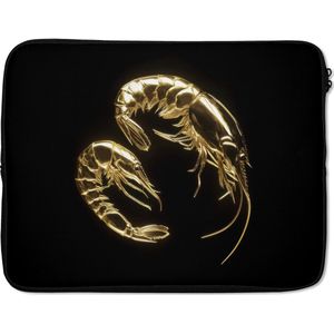 Laptophoes 15.6 inch - Garnalen - Zwart - Goud - Dieren - Laptop sleeve - Binnenmaat 37x26 cm - Zwarte achterkant