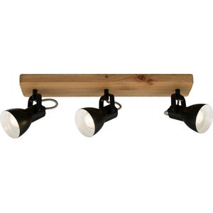 Briloner Leuchten ARBO - Plafondlamp - Spot draaibaar - 3-lichts GU10 max. 35W - Materiaal: hout en Metaal - Kleur: zwart