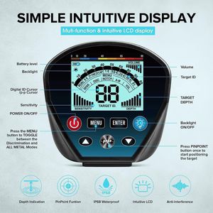 HOOMYA Professionele metaaldetector met geheugenfunctie, alle metaal/DISC/NOTCH/modus, 3 tonen, nauwkeurige positionering, 10 inch/25cm waterdichte spoel lichtgewicht gouddetector voor volwassen kinderen beginners MD840