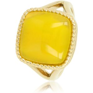 *My Bendel - Zegelring goud met echte Yellow Agate edelsteen - Ring goud met echte okerkleurige Yellow Agate steen Iedere ring is uniek door gebruik echte edelsteen - Met luxe cadeauverpakking