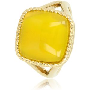 *My Bendel - Zegelring goudkleurig met echte Yellow Agate edelsteen - Ring goudkleurig met echte okerkleurige Yellow Agate steen Iedere ring is uniek door gebruik echte edelsteen - Met luxe cadeauverpakking