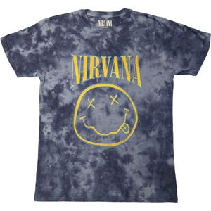 Nirvana - Happy Face Blue Stroke Heren T-shirt - 2XL - Blauw