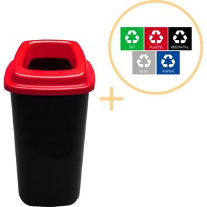 Plafor Prullenbak 28L, gemakkelijk afval recyclen – afval scheiden, afvalbakken, vuilnisbak, rood