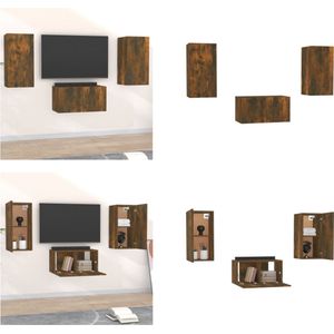 vidaXL 3-delige Tv-meubelset bewerkt hout gerookt eikenkleurig - Tv-kast - Tv-kasten - Tv-meubel - Hifi-meubel