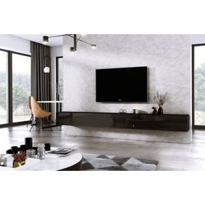 Meubel Square - TV meubel DIAMOND - Zwart / Hoogglans Zwart - 300cm (2x150cm) - Hangend TV Kast