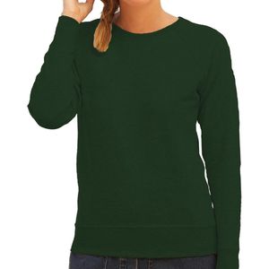 Groene sweater / sweatshirt trui met raglan mouwen en ronde hals voor dames - groen / donkergroen - basic sweaters XL (42)