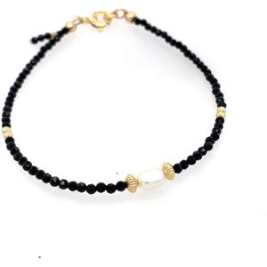 Pat's Jewels Armband - Kralen Armband - Edelsteen - Zwart - Parel - Goud