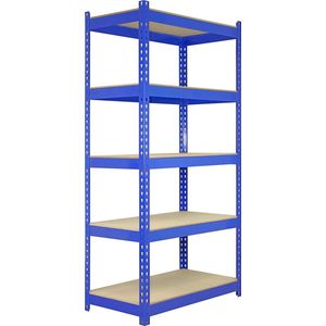 5 x Q-rax Stellingkasten - 90cmx50cmx183cm - Blauw - 100% boutloos - Draagkracht: 200 kg per plank - opbergrek metaal