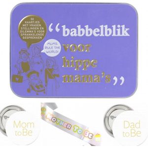 Babyshower of genderreveal set met kaartspel, sjerp en 2 buttons - genderreveal - zwanger - geboorte - babyshower - babbelblik