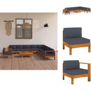 vidaXL Tuinset - Tuinsets - Loungeset - Loungesets - 10-delige Loungeset met donkergrijze kussens acaciahout